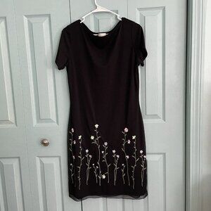 Vintage Black Dress with Floral Embroidery
